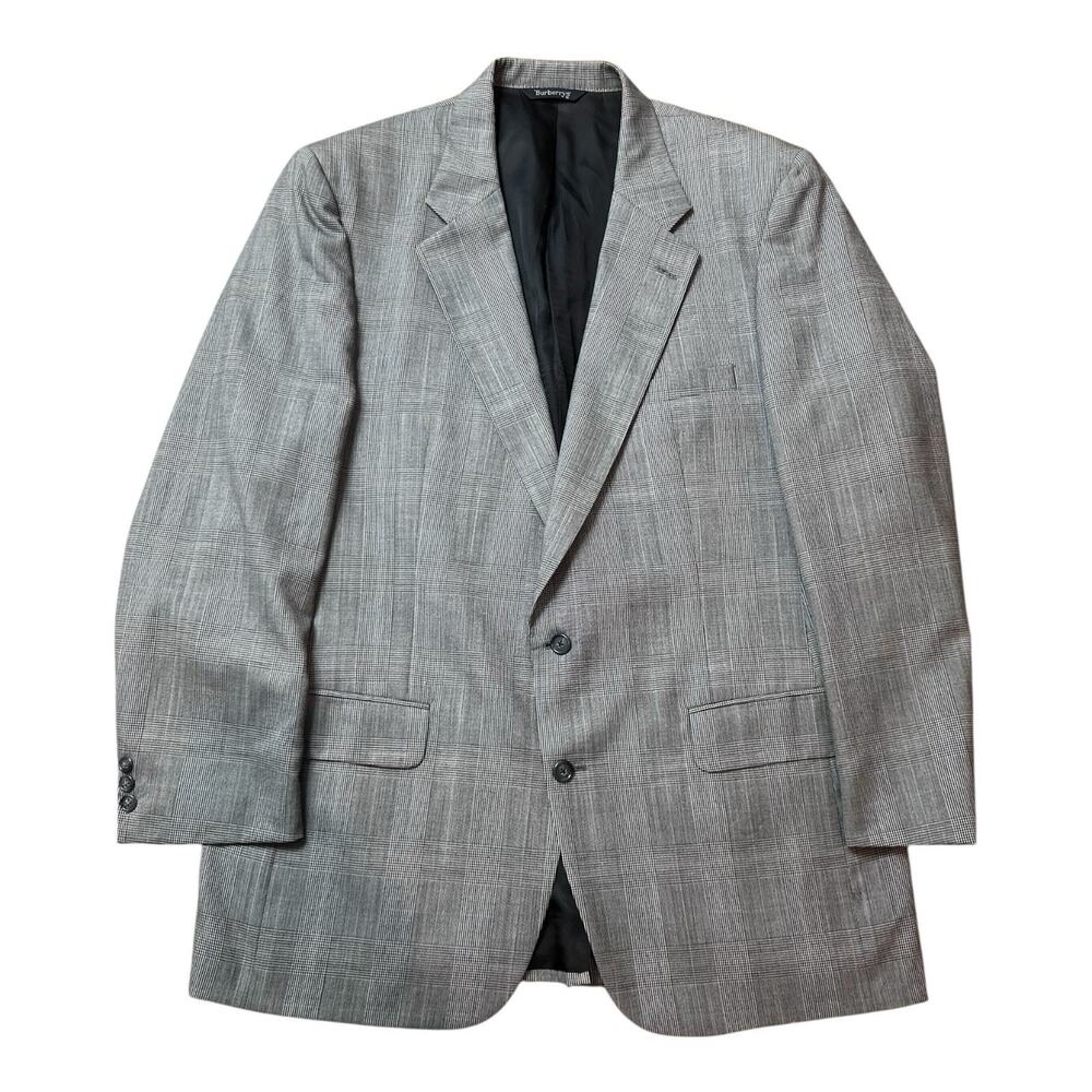 Burberry Blazer Mens Grey Prince of Wales 2 Button Wool Sport Coat XL